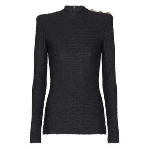 Balmain Women Ls Bouclette Monogrammed Top